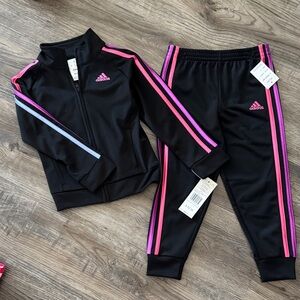 Adidas Toddler Black Tracksuit with Pink and Purple Accents